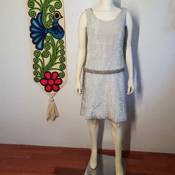 Vtg 60s Devonshire Anthony Muto Silver Mod Dress - Picture 2 of 10